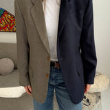 Contrasted blazer in navy blue and beige with blue checkers (Express shipping)