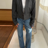 Cinched waist cropped blazer in dark grey