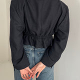 Dark blue speckered cinched cropped blazer