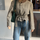 Houndstooth belted blazer in wool