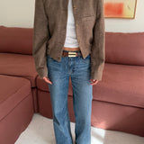 Bomber jacket in brown herringbone