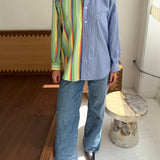 Colorful pinstriped and blue pinstriped contrasted shirt