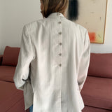 Button back blazer in cream pinstriped