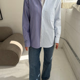 Purple with pink stripes and blue striped contrasted shirt