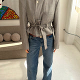 Belted blazer in Pale grey houndstooth