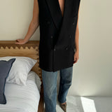 Dark blue pinstriped double breasted vest