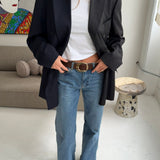 Double-breasted contrasted blazer in grey pinstriped and solid blue (Express Shipping)