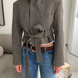 Belted blazer in Brown herringbone in thick wool