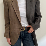 Checkered and brown subtle checkered contrasted blazer