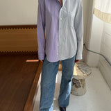 Blue pinstriped and purple pinstriped contrasted shirt
