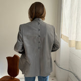 Light grey pinstriped button back blazer