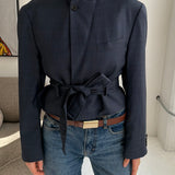 Belted blazer in Checkered blue