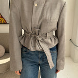 Belted blazer in Pale grey houndstooth