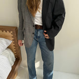 Stunning contrasted blazer in dark grey and houndstooth