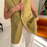 Stunning button back vest in mustard with green checks