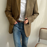 Golden houndstooth and pale brown herringbone two-toned blazer