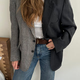 Stunning contrasted blazer in dark grey and houndstooth