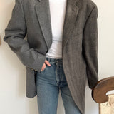 Heavy wool checkered and solid grey contrasted blazer