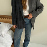 Grey herringbone and colourful plaid contrasted blazer