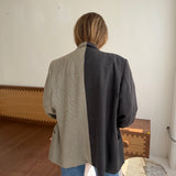 Contrasted blazer in blue houndstooth and solid grey (Express shipping)