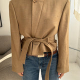 Belted blazer in dark beige
