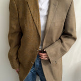 Golden houndstooth and pale brown herringbone two-toned blazer