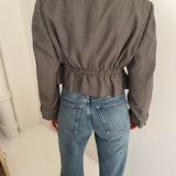 Cropped blazer with cinched waist in houndstooth