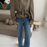 Belted blazer in Houndstooth brown