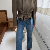 Belted blazer in Brown thick wool