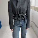 Belted blazer in speckered bright blue