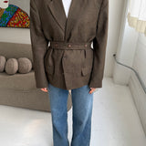 Double belted blazer in plaid