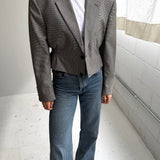 Cinched waist cropped blazer in Houndstooth
