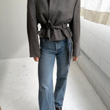 Belted blazer in dark hexagon pattern
