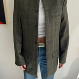 Stunning high neck collarless jacket in green