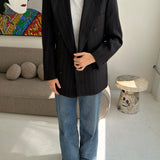 Dark grey pinstriped double-breasted blazer