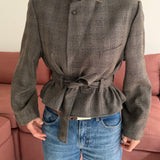 Dark checkered Belted blazer