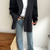 Double breasted grey pinstriped blazer