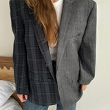 Grey herringbone and colourful plaid contrasted blazer