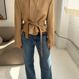 Belted blazer in dark beige