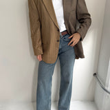 Contrasted blazer in herringbone silk and plaid wool