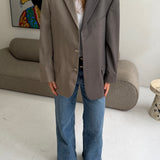Contrasted blazer in greige and brown pinstriped (Express shipping)
