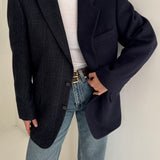 Blue heavy wool and tweed contrasted blazer