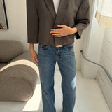 Cropped boxy blazer in olive green