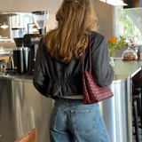 Cinched waist cropped blazer in grey