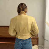 Pale Yellow checkered belted blazer (Ready to ship)