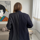 Double-breasted contrasted blazer in grey pinstriped and solid blue (Express Shipping)