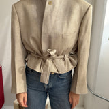 Belted blazer in Ivory herringbone