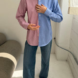 Blue striped and red striped contrasted shirt