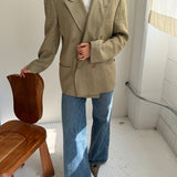 Belted blazer in blue checkered