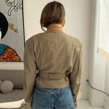 Belted blazer in speckered yellow silk and wool mix